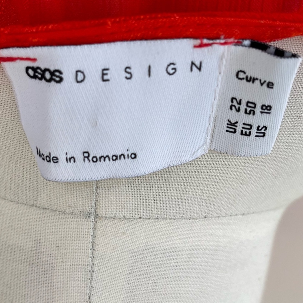 ❤️ NWT! ASOS CURVE Tomato Red Jacquard Sheer Belted Mini Dress - Picture 7 of 9